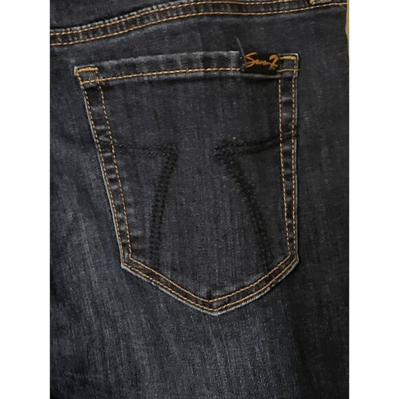 Seven7 Tower Straight Crop Jeans Size 10 Distressed Hem Dark Wash Denim - Picture 11 of 13